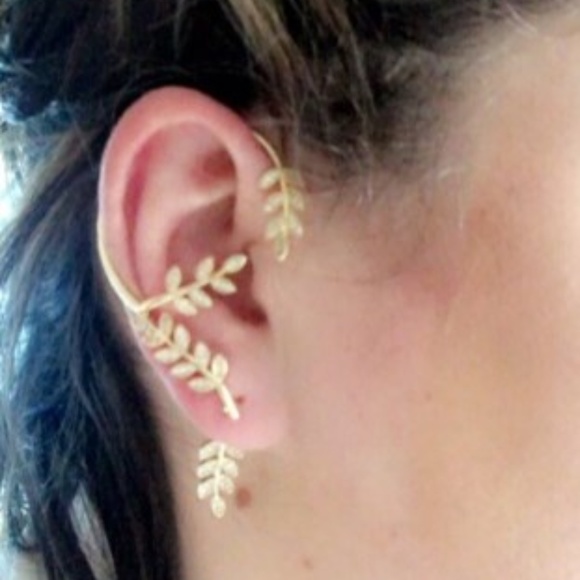 Gold Leaf Design Ear Climber Cuff earring 1 piece - Picture 6 of 14